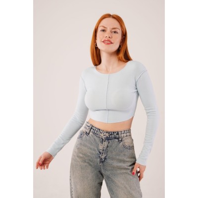 Ters Dikişli Basic Bebe Mavisi Body Bluz Ters Dikişli Basic Bebe Mavisi Body Bluz