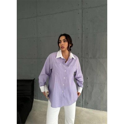 KOL VE MANŞET BEYAZ KAPALI PİLE DETAYLI GÖMLEK - Lila KOL VE MANŞET BEYAZ KAPALI PİLE DETAYLI GÖMLEK - Lila