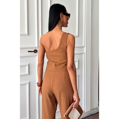 Tek Omuz Büstiyer Plazzo Pantolon Viscon Takım 10159 Tek Omuz Büstiyer Plazzo Pantolon Viscon Takım 10159