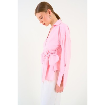 Düz Yandan Bağlamalı Gömlek - Pembe Düz Yandan Bağlamalı Gömlek - Pembe