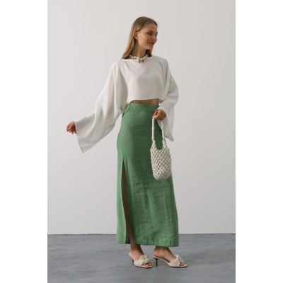 YARASA KOLLU CROP BLUZ - Beyaz YARASA KOLLU CROP BLUZ - Beyaz