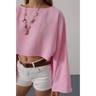 YARASA KOLLU CROP BLUZ - Pembe YARASA KOLLU CROP BLUZ - Pembe