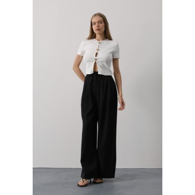 Pileli Bağcıklı Oversize Pantolon - Siyah Pileli Bağcıklı Oversize Pantolon - Siyah