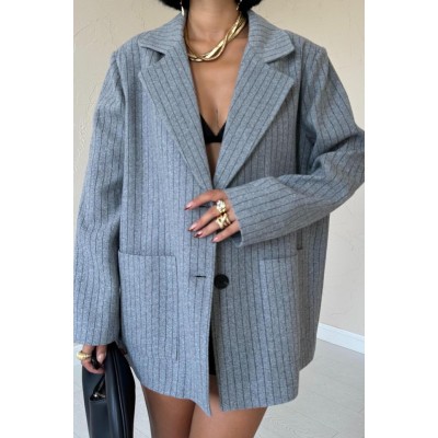 Gri Çizgili Oversize Ceket Gri Çizgili Oversize Ceket