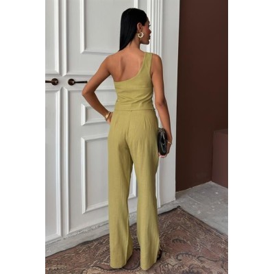 Tek Omuz Büstiyer Plazzo Pantolon Viscon Takım 10159 Tek Omuz Büstiyer Plazzo Pantolon Viscon Takım 10159