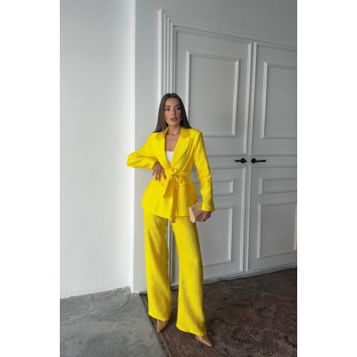 Neon Beli Kuşaklı Ceket Ve Pantolon Parlak Takım Neon Beli Kuşaklı Ceket Ve Pantolon Parlak Takım