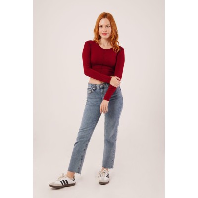 Ters Dikişli Basic Bordo Body Bluz Ters Dikişli Basic Bordo Body Bluz