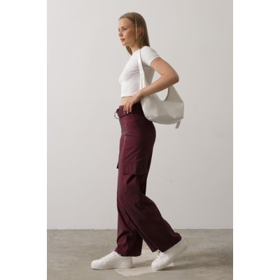 Kemerli Cargo Pantolon - Bordo Kemerli Cargo Pantolon - Bordo