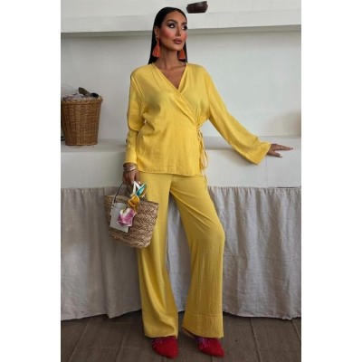 Kruvaze Model Klasik Pantolonlu Çupra Keten Takım 10191 Kruvaze Model Klasik Pantolonlu Çupra Keten Takım 10191