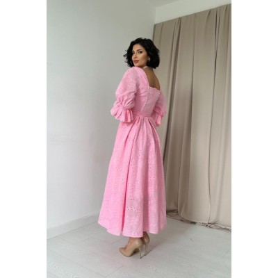 Pembe Kolu Lastikli Brode Elbise Pembe Kolu Lastikli Brode Elbise
