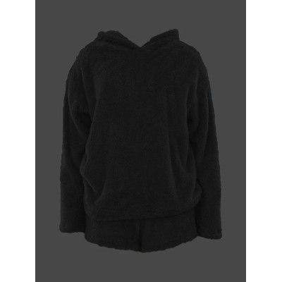 Kadın Uzun Kollu Meow Kedi Nakışlı Kapşonlu Peluş Sweat Ve Short Ikili Takım Kadın Uzun Kollu Meow Kedi Nakışlı Kapşonlu Peluş Sweat Ve Short Ikili Takım