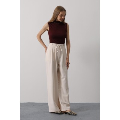 Pileli Bağcıklı Oversize Pantolon - Bej Pileli Bağcıklı Oversize Pantolon - Bej