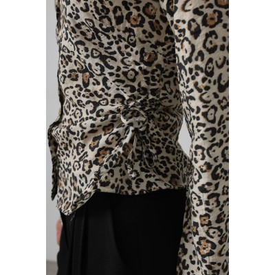 Yanları Büzgülü Leopar Gömlek - Leopar Yanları Büzgülü Leopar Gömlek - Leopar