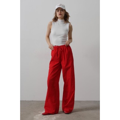 Beli Bağlamalı Brode Pantolon - Kırmızı Beli Bağlamalı Brode Pantolon - Kırmızı