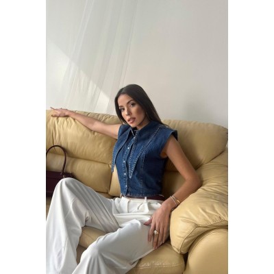 Mavi Yaka Detaylı Denim Crop Mavi Yaka Detaylı Denim Crop