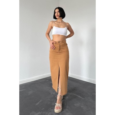 Camel Gabardin Boyamalı Püsküllü Etek Camel Gabardin Boyamalı Püsküllü Etek
