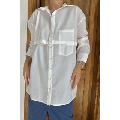 Beyaz Beli Ayrılabilen Poplin Gömlek Beyaz Beli Ayrılabilen Poplin Gömlek