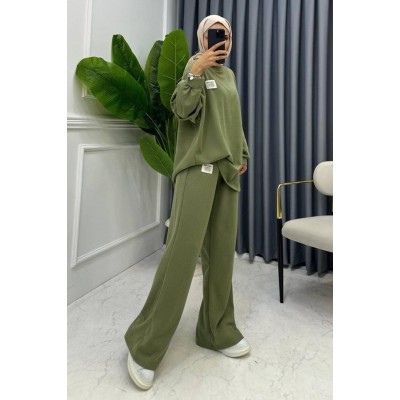 Mint Klasik Fitilli Kazak Ve Pantolon Takım Mint Klasik Fitilli Kazak Ve Pantolon Takım