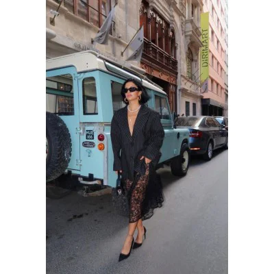 Siyah Çizgili Oversize Ceket Siyah Çizgili Oversize Ceket
