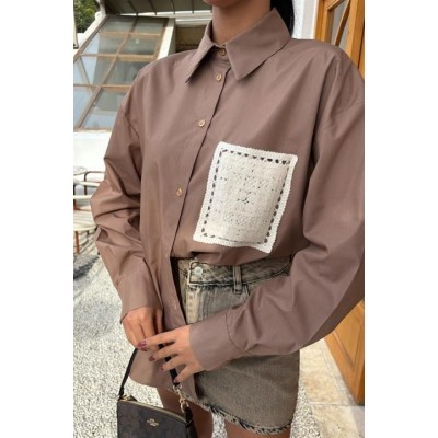 Süzine Cepli Arkası Yırtmaçlı Oversize Gömlek 3420 Süzine Cepli Arkası Yırtmaçlı Oversize Gömlek 3420