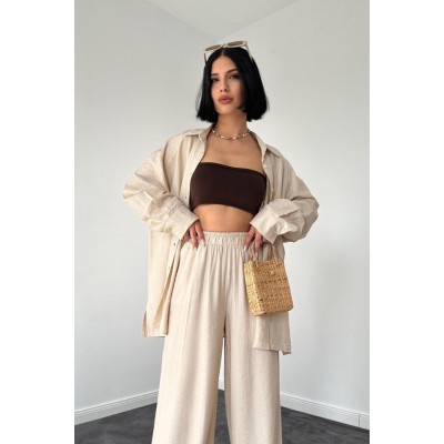 Bej Alice Gömlek Ve Bol Kesim Pantolon Takım Bej Alice Gömlek Ve Bol Kesim Pantolon Takım