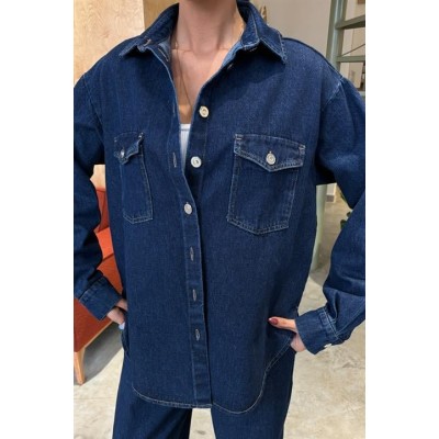 Gömlek Ve Palazzo Pantolon Klasik Denim Takım 10070 Gömlek Ve Palazzo Pantolon Klasik Denim Takım 10070