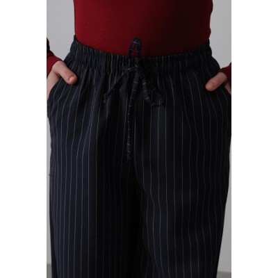 Beli Lastikli Bol Paça Pantolon - Lacivert-Beyaz Beli Lastikli Bol Paça Pantolon - Lacivert-Beyaz