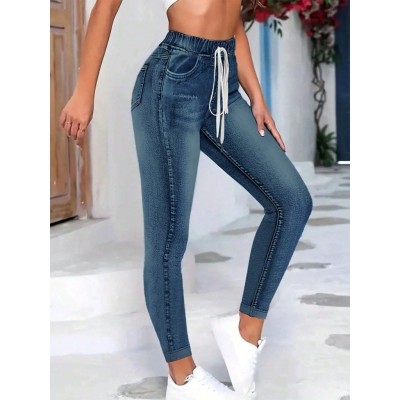 Kadın Belden Bağlamalı Cepli Yüksek Bel Kot Pantolon Kadın Belden Bağlamalı Cepli Yüksek Bel Kot Pantolon