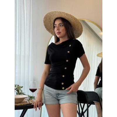 Kadın Kısa Kollu Degaje Yaka Düğme Detay Viskon Bluz Kadın Kısa Kollu Degaje Yaka Düğme Detay Viskon Bluz