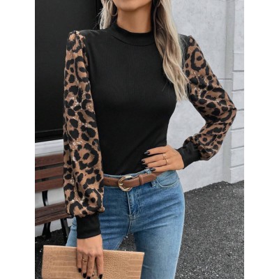 Kadın Uzun Kollu Yarı Balıkçı Yaka Leopar Detaylı Kaşkorse Bluz Kadın Uzun Kollu Yarı Balıkçı Yaka Leopar Detaylı Kaşkorse Bluz