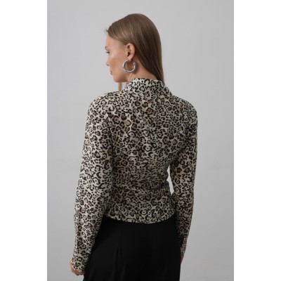Yanları Büzgülü Leopar Gömlek - Leopar Yanları Büzgülü Leopar Gömlek - Leopar