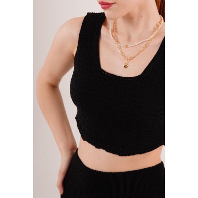 Örme Detaylı Etek Ve Bluz Siyah Takım Örme Detaylı Etek Ve Bluz Siyah Takım