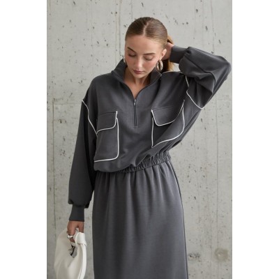 Füme Biyeli Sweatshirt Ve Etek Takım Füme Biyeli Sweatshirt Ve Etek Takım