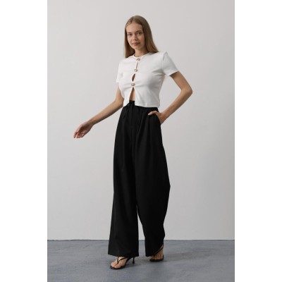 Pileli Bağcıklı Oversize Pantolon - Siyah Pileli Bağcıklı Oversize Pantolon - Siyah