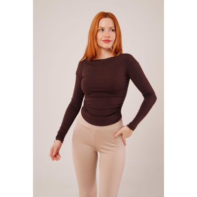 Yaka Detay Uzun Kollu Basic Kahverengi Bluz Yaka Detay Uzun Kollu Basic Kahverengi Bluz