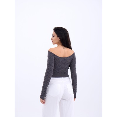 42241 TRİKO KAYIK YAKA CROP-ANTRASİT 42241 TRİKO KAYIK YAKA CROP-ANTRASİT