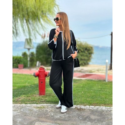 Kadın Bisiklet Yaka Fakir Kol Biye Detay Bluz Ve Yüksek Bel Lastikli Pantolon Ikili Takım Kadın Bisiklet Yaka Fakir Kol Biye Detay Bluz Ve Yüksek Bel Lastikli Pantolon Ikili Takım