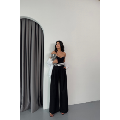 PANTOLON BEL ŞERİT DETAYLI - Siyah PANTOLON BEL ŞERİT DETAYLI - Siyah