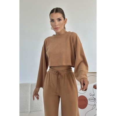 Camel Fitilli Bluz Ve Pantolon Takım Camel Fitilli Bluz Ve Pantolon Takım