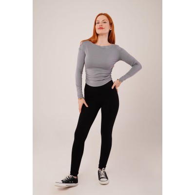 Yaka Detay Uzun Kollu Basic Gri Bluz Yaka Detay Uzun Kollu Basic Gri Bluz