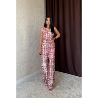 Kırmızı Pullu Yelek Ve Pantolon Takım Kırmızı Pullu Yelek Ve Pantolon Takım