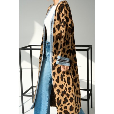 Uzun Leopar Hırka - Camel-Mavi Uzun Leopar Hırka - Camel-Mavi