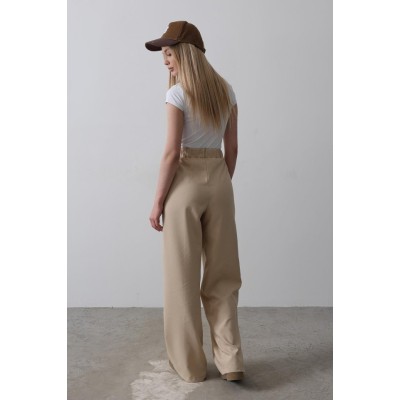 Beli Yarım Lastikli Palazzo Pantolon - Camel Beli Yarım Lastikli Palazzo Pantolon - Camel