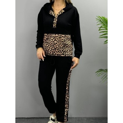 Kadın Uzun Kollu Leopar Detay Sweat Ve Yanı Leopar şerit Detay Pantolon Ikili Takım Kadın Uzun Kollu Leopar Detay Sweat Ve Yanı Leopar şerit Detay Pantolon Ikili Takım