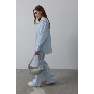 Çizgili Cep Detaylı Oversize Takım - Bebe Mavisi Çizgili Cep Detaylı Oversize Takım - Bebe Mavisi