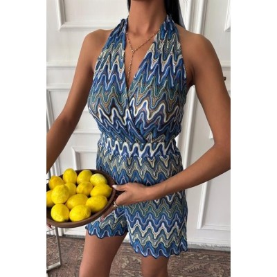 Zikzak Desenli Multi Renk Geçişli Mini Tulum 1365 Zikzak Desenli Multi Renk Geçişli Mini Tulum 1365