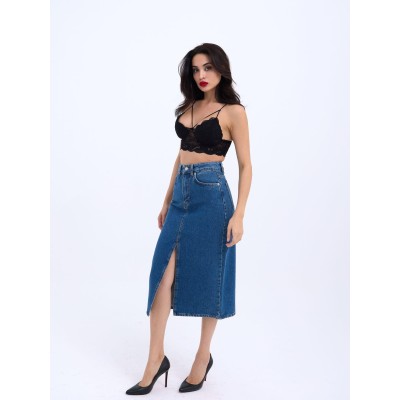 6471 DENİM MIDI SLIT SKIRT-KOYU MAVİ 6471 DENİM MIDI SLIT SKIRT-KOYU MAVİ