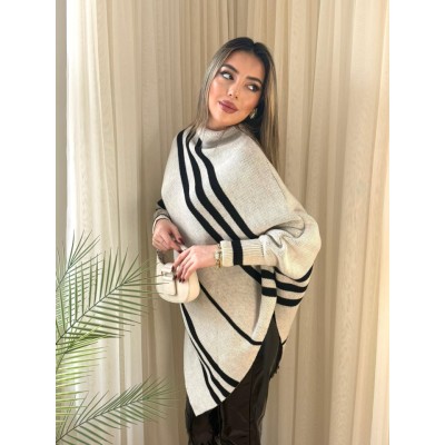 Kadın Uzun Yarasa Kollu Yüksek Boyunlu Asimetrik Kesim Triko Pelerin Kazak Kadın Uzun Yarasa Kollu Yüksek Boyunlu Asimetrik Kesim Triko Pelerin Kazak