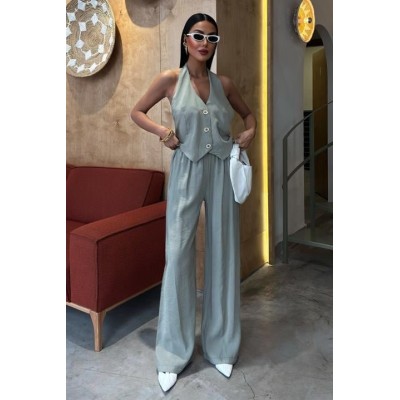 Halter Yaka Yelekli Modal Takım 10144 Halter Yaka Yelekli Modal Takım 10144