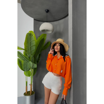 CROP GÖMLEK BEYAZ YAKA VE ETİKET DETAYLI - Orange CROP GÖMLEK BEYAZ YAKA VE ETİKET DETAYLI - Orange